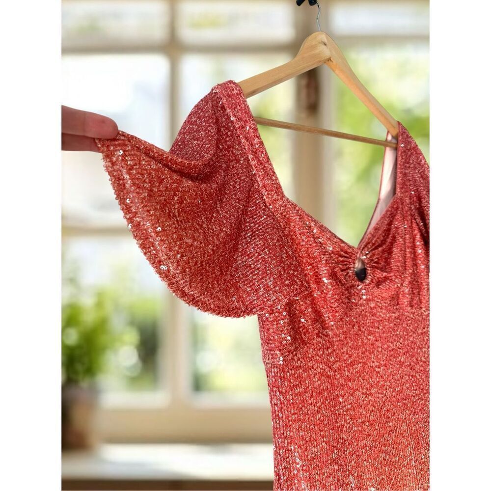 Theia Couture $749 Ombre Sequin Flutter Sleeve Ma… - image 8